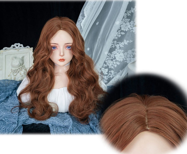 Reddish Medium Length Realistic Parting Synthetic Wavy Wig