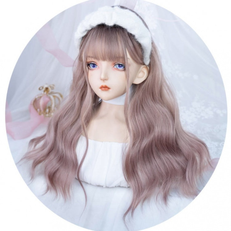 Purple and Grey Ombre Hair Color Medium Length Synthetic Wavy Wig with Full Bangs