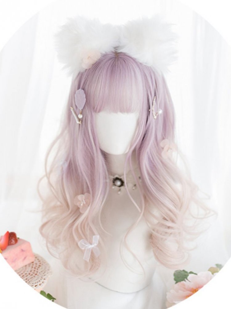 Purple and White Ombre Hair Color Medium Length Synthetic Wavy Wig
