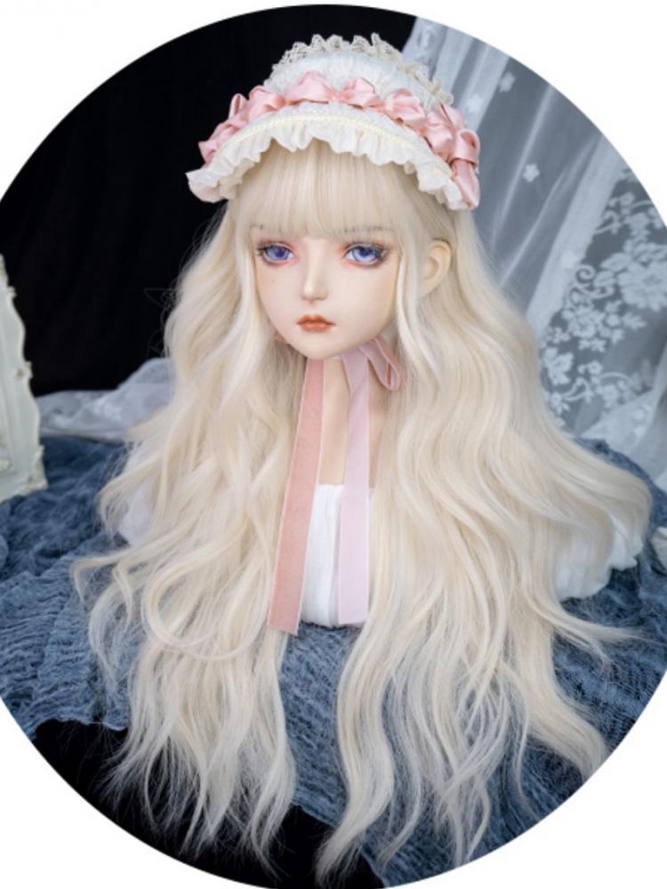 Light Blonde Long Synthetic Wavy Wig with Full Bangs