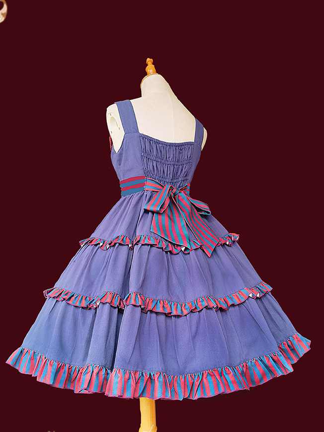 Little Sweetie Peter Pan Collar Natural Waist Tiered Skirt and Ruffle Trim Jumper Skirt