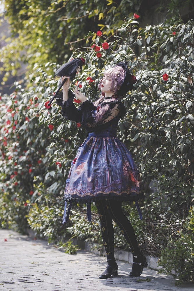 Midnight Magic Sweetheart Neckline High Waist Ruffle Trim Jumper Skirt