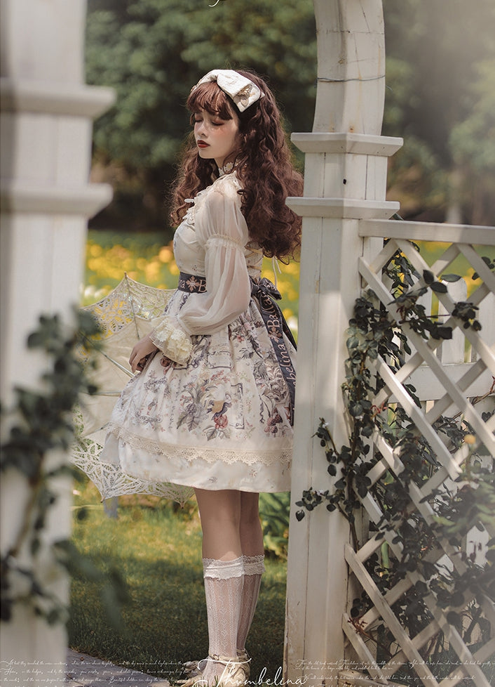 Thumbelina Floral Print Petal Neckline High Waist Short Version Jumper Skirt