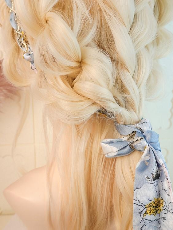 Paris At Sunset Waist Length Milk Yellow Curly Lolita Hand-braided Wig