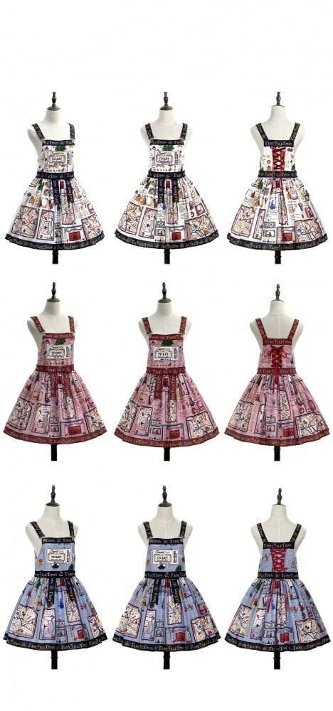 Blue Ticket Pocket Front Overalls Lace-up Closure Back