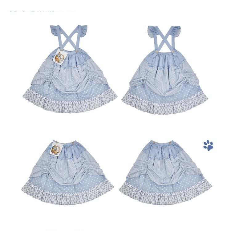 Pink / Blue Polka-dot Overalls Drawstring Hem