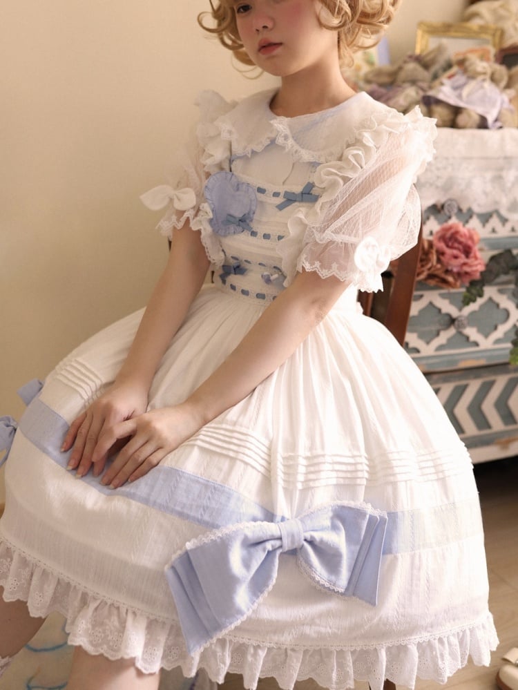In Stock Bowknot High Waist Ruffle Hem Jumper Skirt
