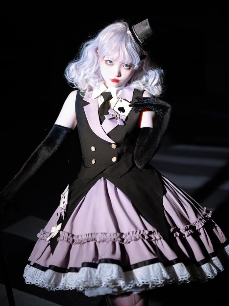 Poker Decorated Vest+Jumper Skirt+Tie Set