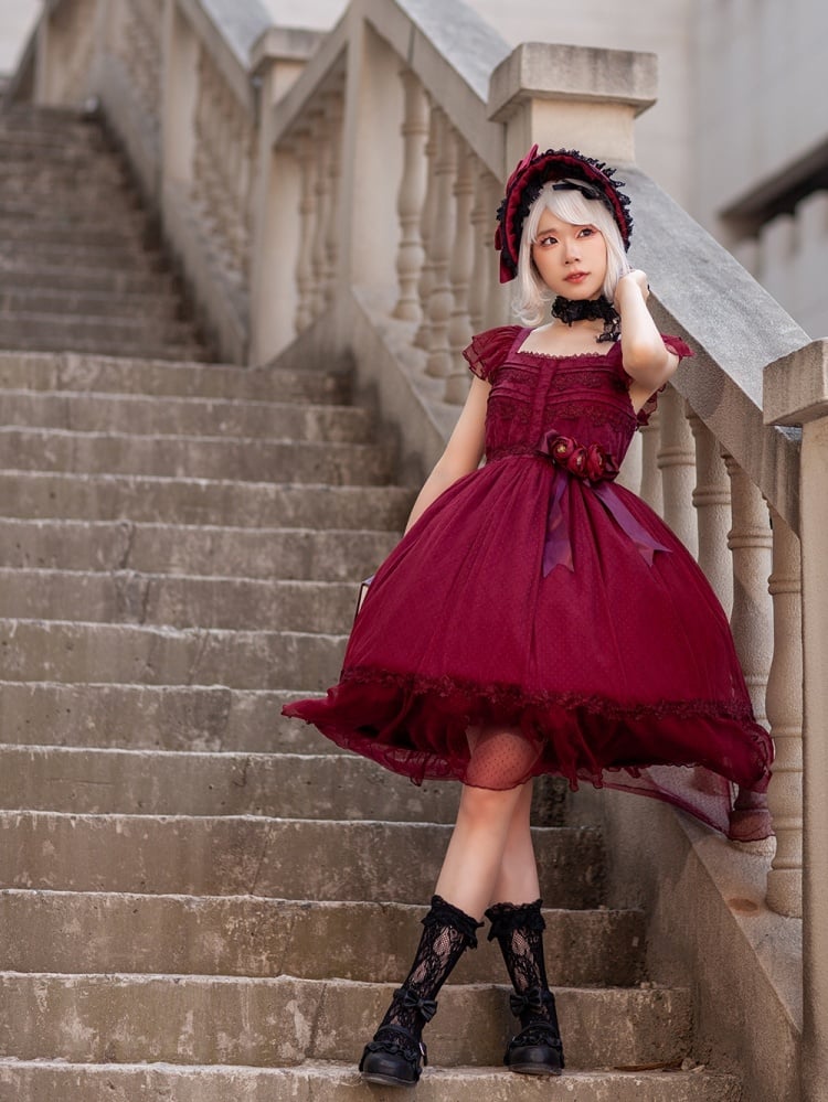 A Scene of Dance Music Color Red/Black Square Neckline Jumper Skirt