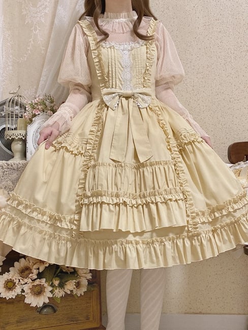Doll Story Bowknot Details Natural Waist Ruffle Hem Jumper Skirt