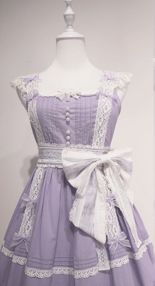 In Stock Floral Embroidery Bowknot Details Lace Patches Jumper Skirt