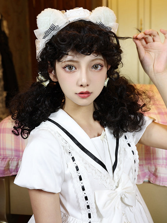 In Stock 4 Colors Shoulder Length Dolls Wool Curly Wig