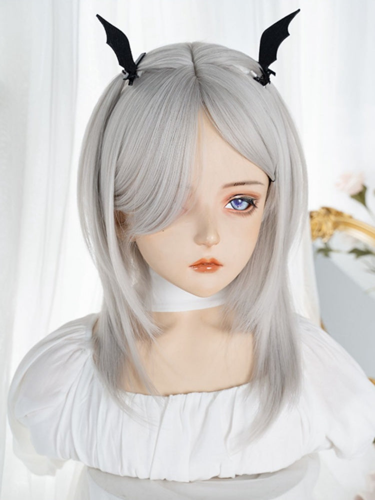 Silver Shoulder Length Layered Cut Synthetic Straight Wig