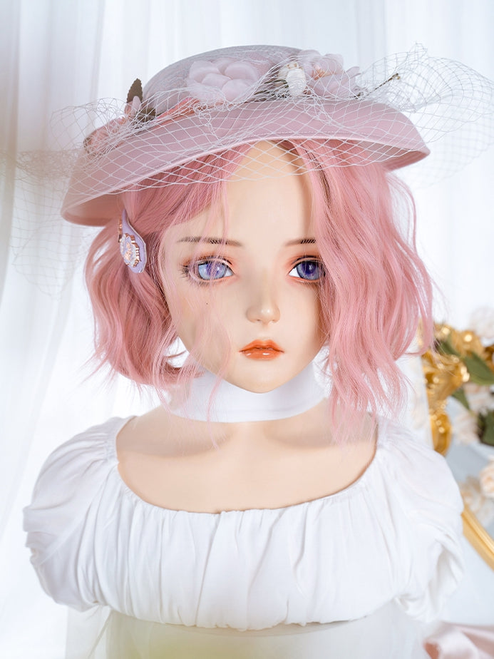 Pink Chin Length Wavy Synthetic Wig