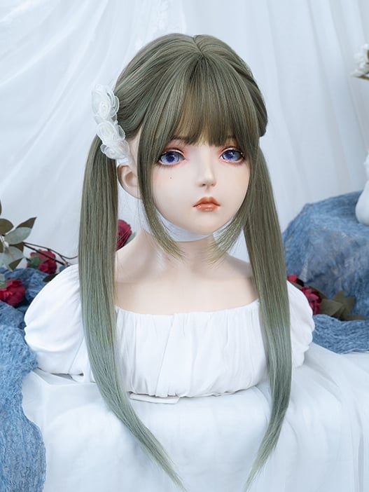 Light Brown and Green Ombre Hair Color Long Straight Synthetic Wig