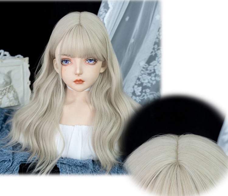 Light Blonde Long Wavy Synthetic Wig with Full Bangs