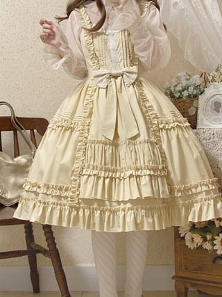 Doll Story Bowknot Details Natural Waist Ruffle Hem Jumper Skirt