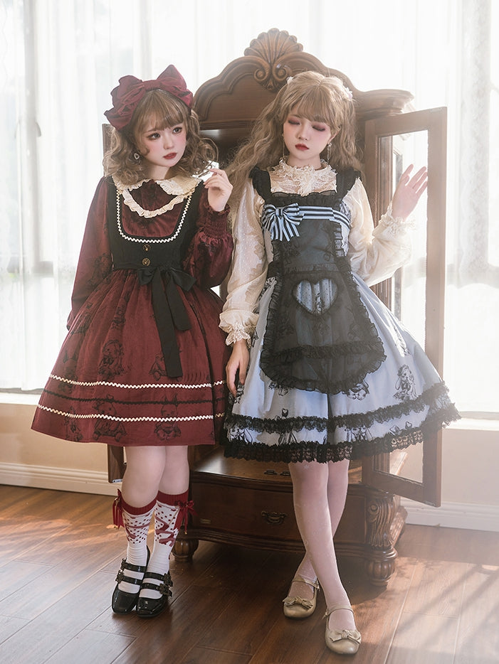 Puppet Rabbit Lace Trim Hemline Fake Two-pieces Design Jumper Skirt