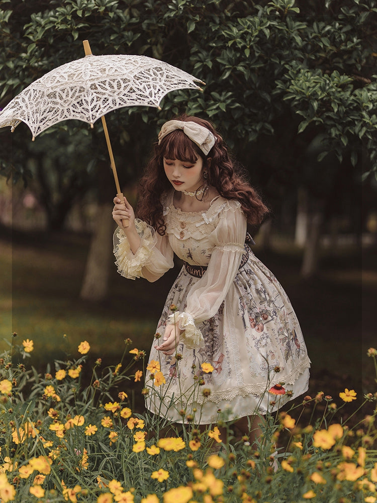 Thumbelina Floral Print Petal Neckline High Waist Short Version Jumper Skirt
