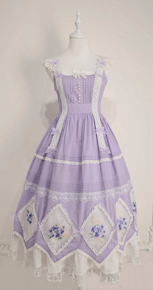 In Stock Floral Embroidery Bowknot Details Lace Patches Jumper Skirt