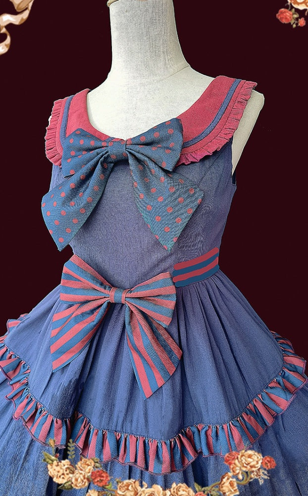 Little Sweetie Peter Pan Collar Natural Waist Tiered Skirt and Ruffle Trim Jumper Skirt