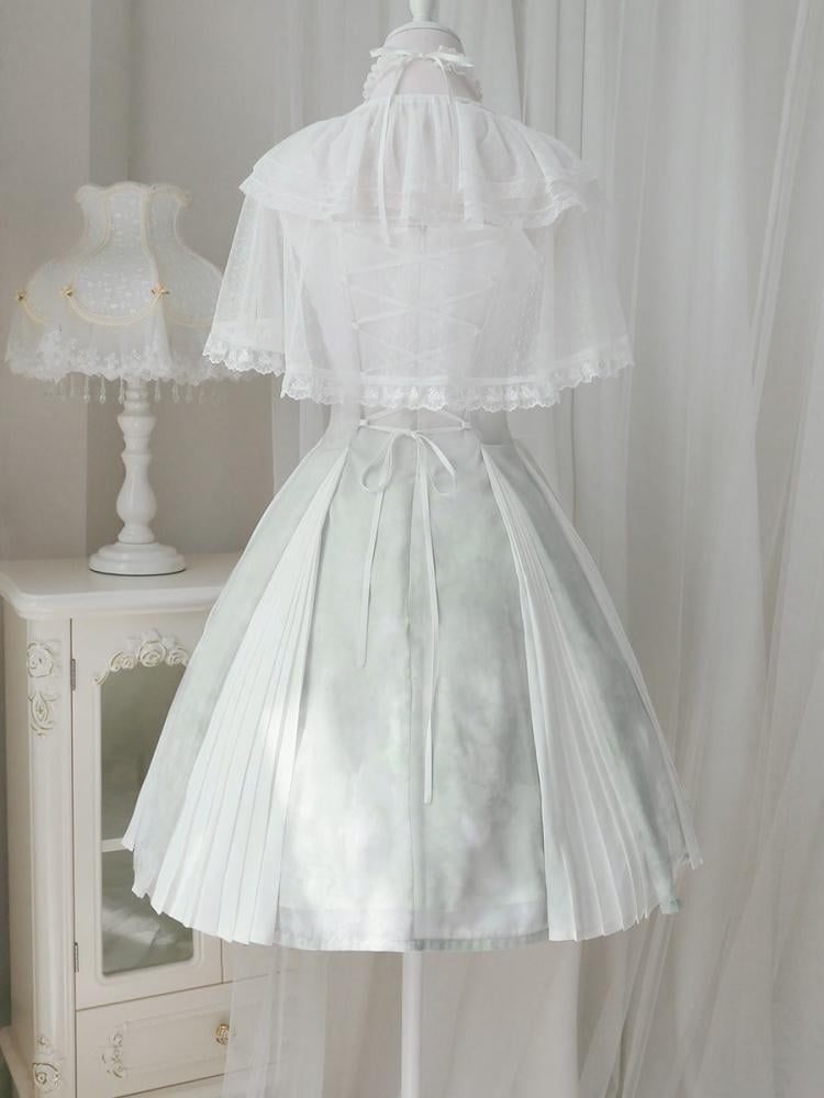 Lotus Embroidery Light Green Bead Details Dress + Shawl Set