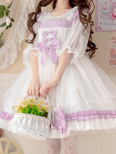 Mist Carol Ruffle Neckline Empire Waist Bowknot Details Jumper Skirt