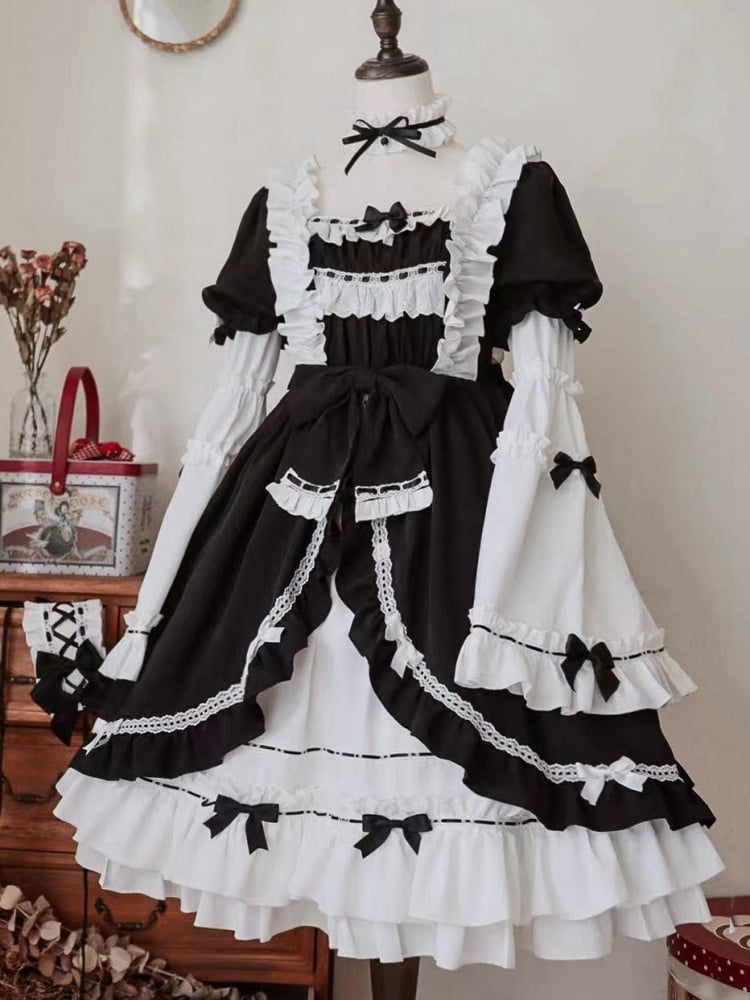 White Night Aurora Black and White Old School One Piece with Removable Bell Sleeves