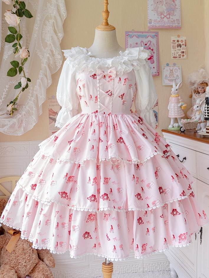 In Stock Girl's Love Letter Print Tiered Flounce Hem Lolita JSK