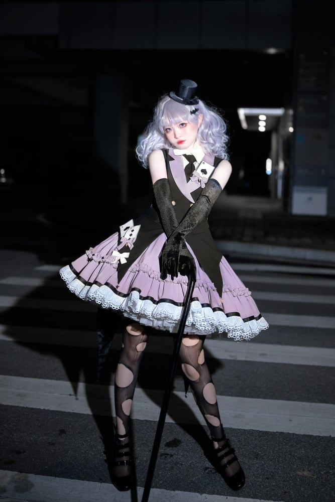 Poker Decorated Vest+Jumper Skirt+Tie Set