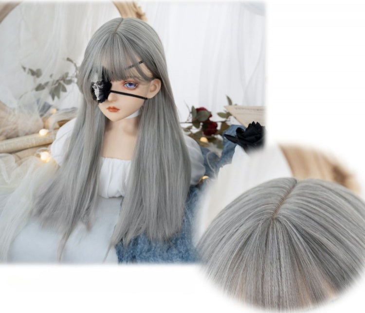 Silver and Grey Ombre Hair Color Medium Length Synthetic Straight Wig