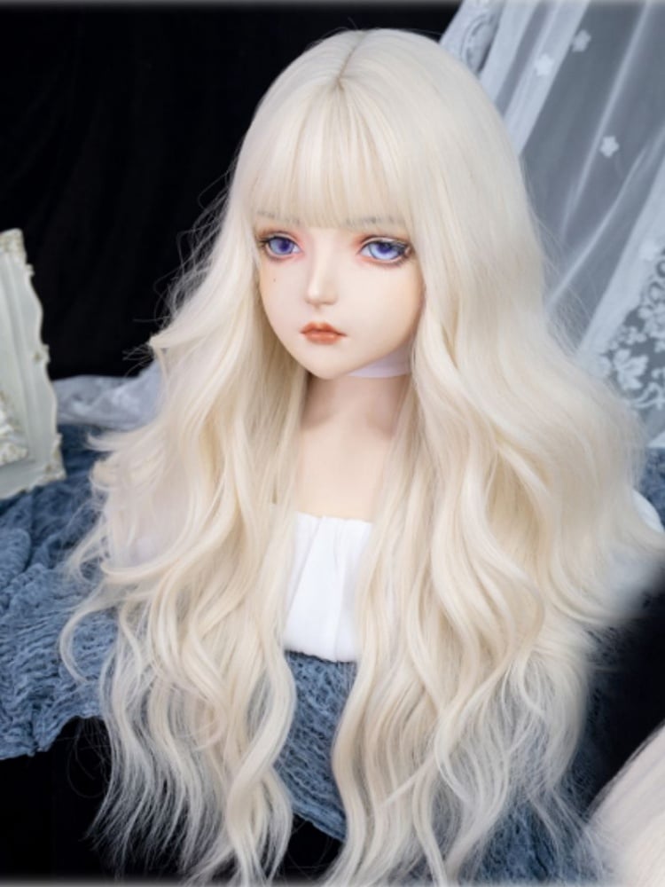 Light Blonde Long Synthetic Wavy Wig with Full Bangs