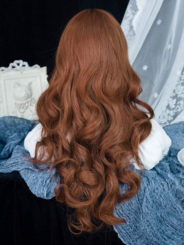 Reddish Medium Length Realistic Parting Synthetic Wavy Wig