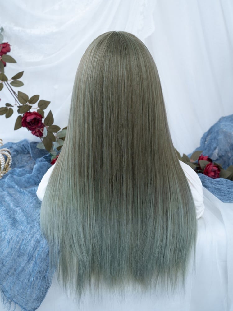 Light Brown and Green Ombre Hair Color Long Straight Synthetic Wig