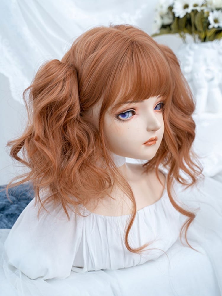 Orange Long Wavy Synthetic Wig with Full Bangs