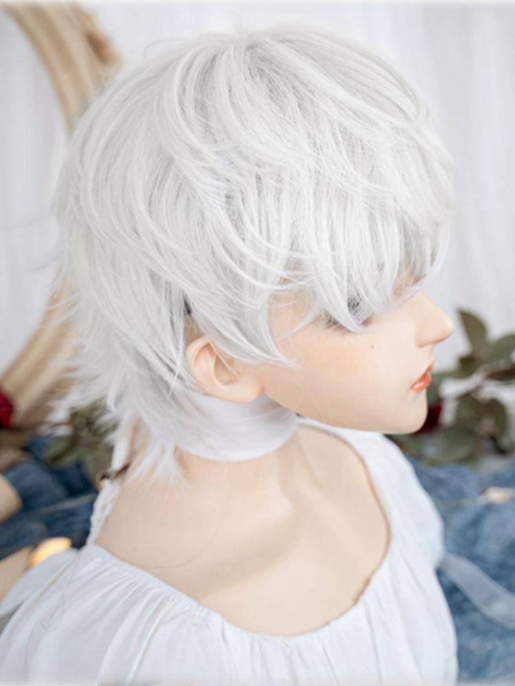 White Short Curly Boy Style Wig