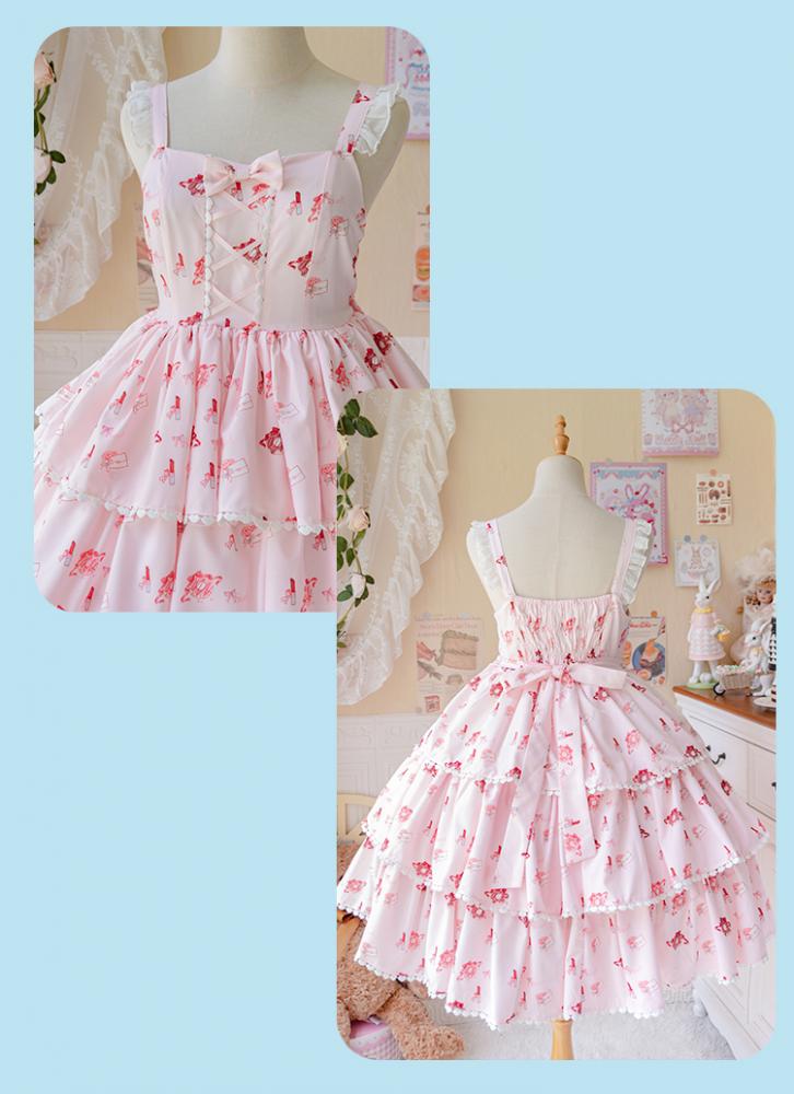 In Stock Girl's Love Letter Print Tiered Flounce Hem Lolita JSK