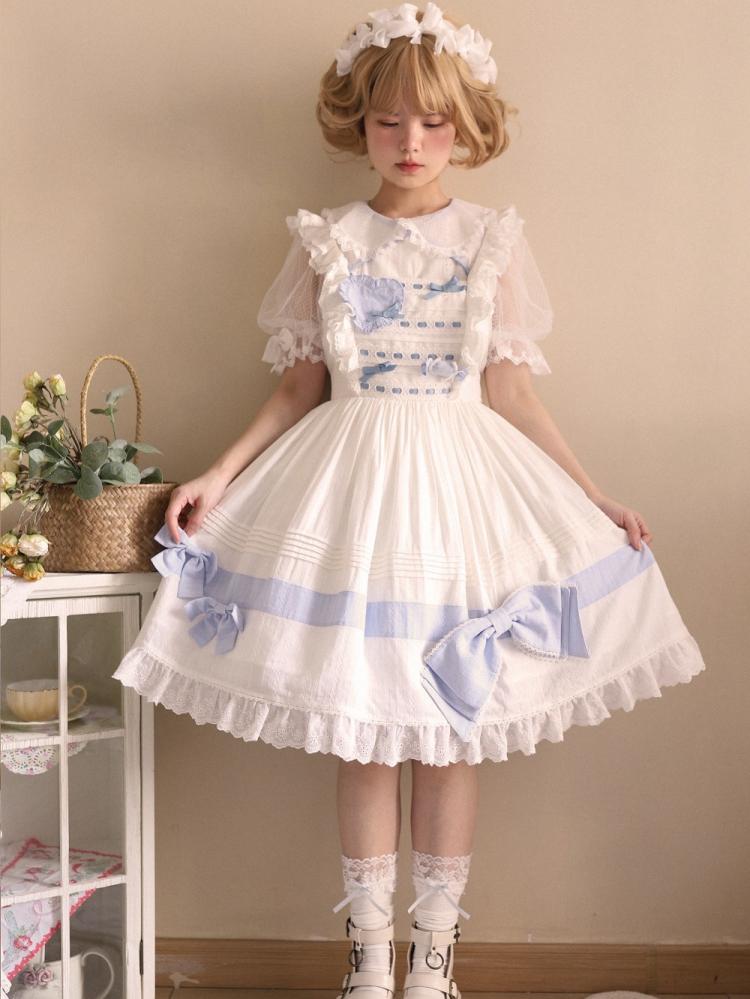 In Stock Bowknot High Waist Ruffle Hem Jumper Skirt
