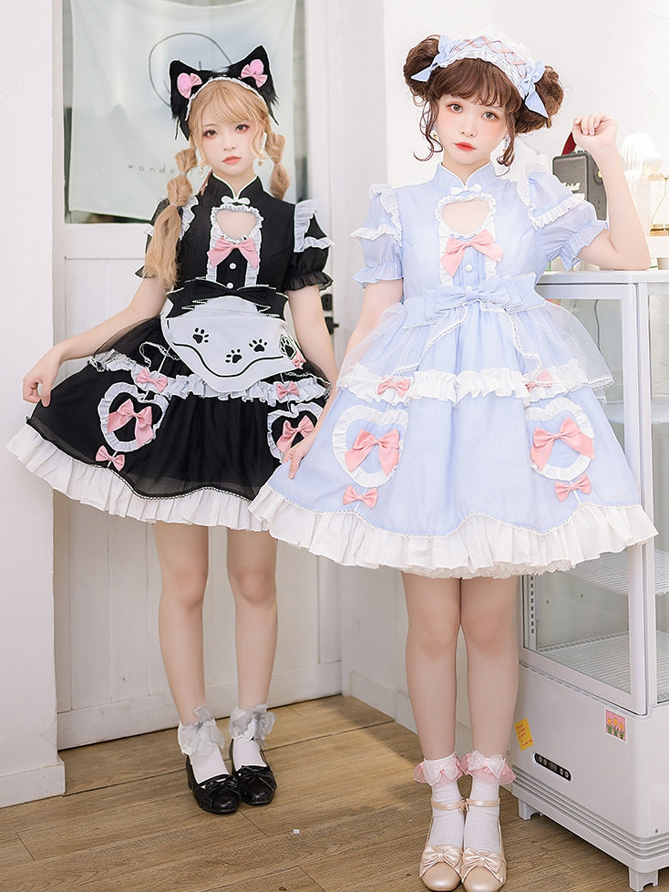 Sweet Kitty One Piece Banded Collar Bowknot