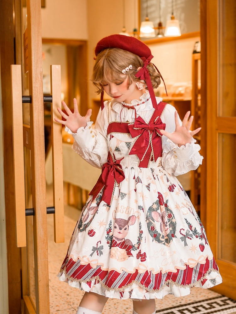 In Stock Christmas Style Elk Print Jumper Skirt