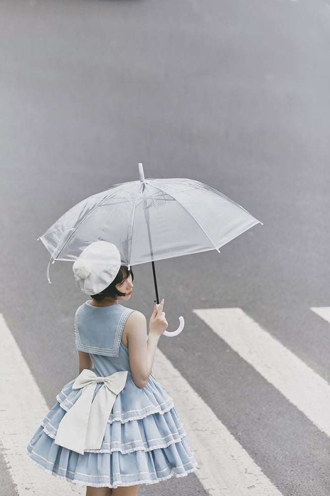 Untitled Sea Breeze Light Blue Sailor Lolita Tiered Skirt Jumper Skirt