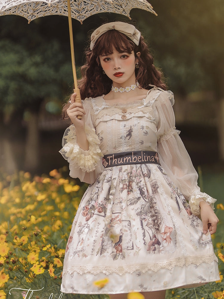 Thumbelina Floral Print Petal Neckline High Waist Short Version Jumper Skirt