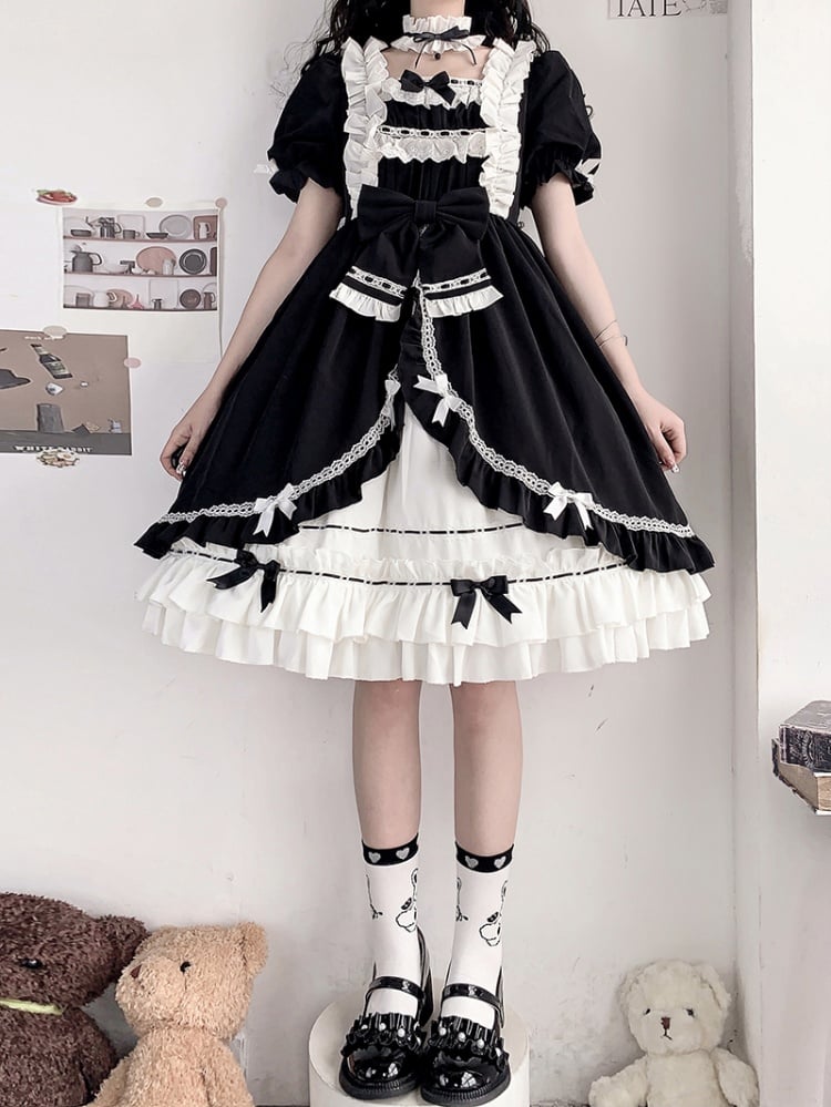 White Night Aurora Black and White Old School One Piece with Removable Bell Sleeves