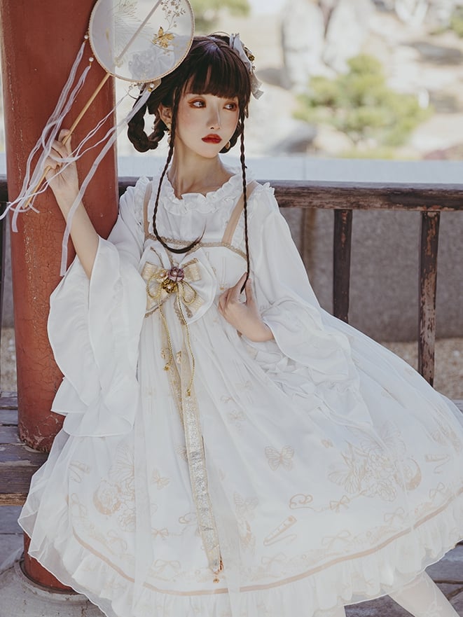 Daytime Fantasy Night Archaic Style Pattern Print Design Gold Stamping JSK