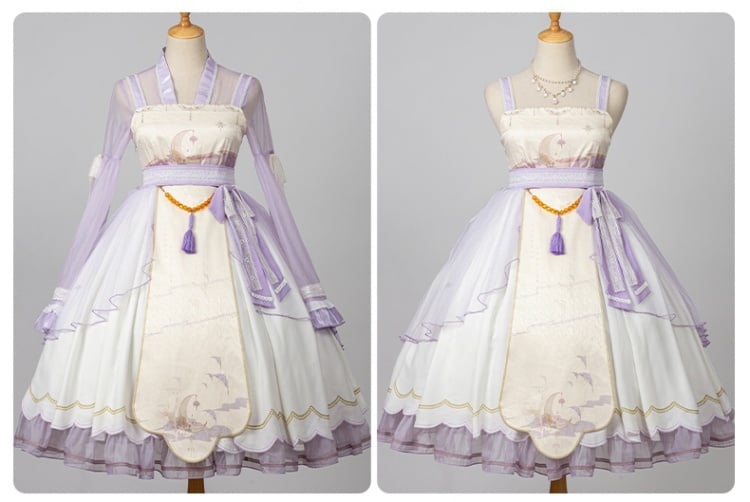 Night and Warbler Chinoiserie Style Han Lolita JSK+Long Flounce Bell Sleeves Blouse Set