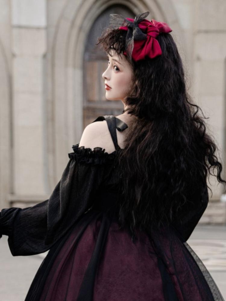 Vampire Wine Red Gothic One Piece with Black Pu Corset Belt