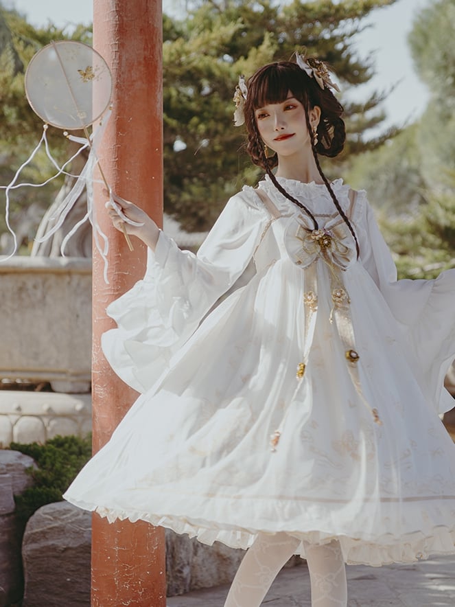 Daytime Fantasy Night Archaic Style Pattern Print Design Gold Stamping JSK