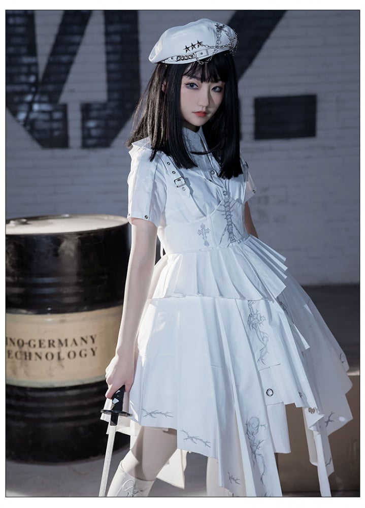 Thorns of Fog Color White Cross and Thorns Embroidery Military One Piece/Full Set