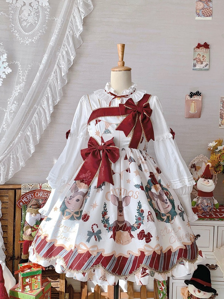 In Stock Christmas Style Elk Print Jumper Skirt