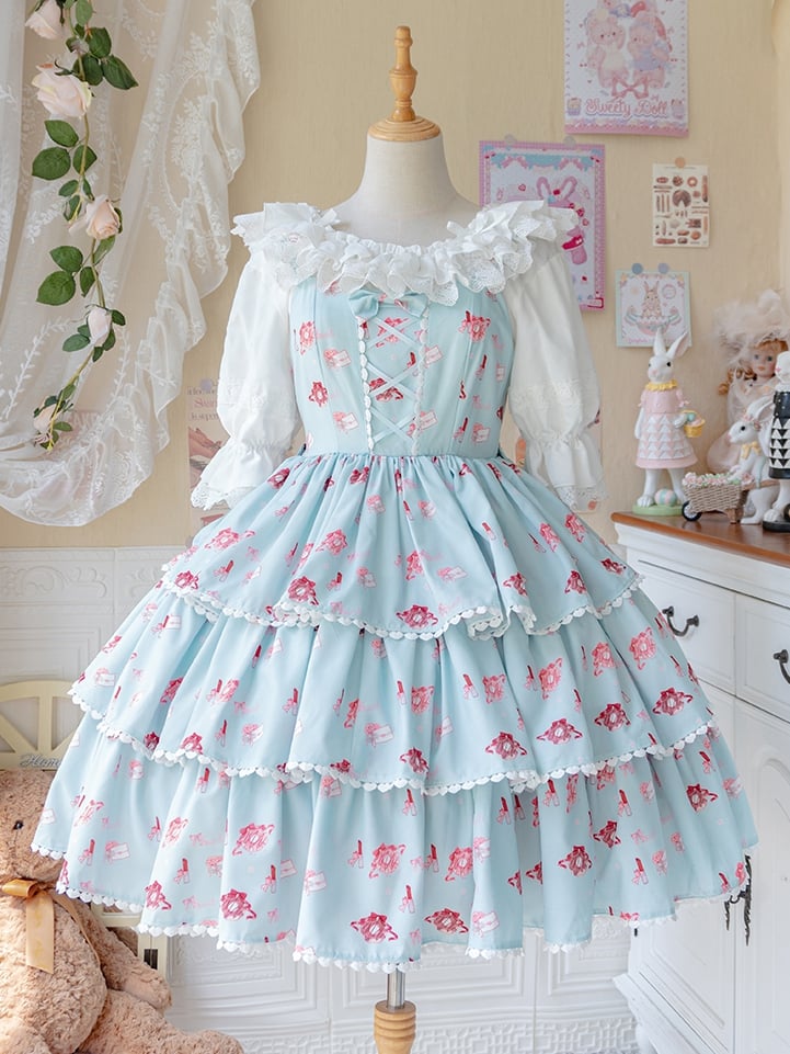 In Stock Girl's Love Letter Print Tiered Flounce Hem Lolita JSK